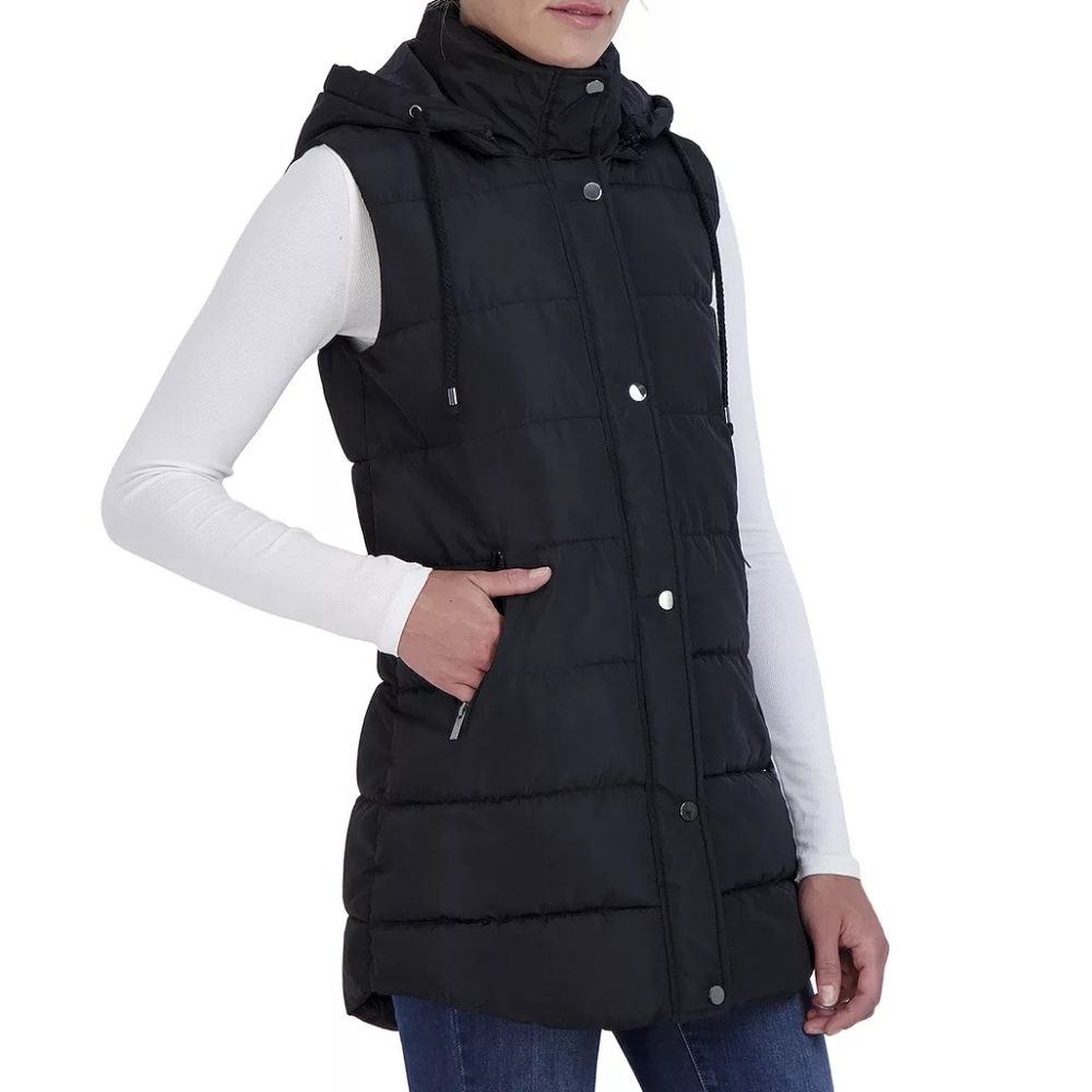 S.E.B By SEBBY Women's Long Puffer Vest with Hood Black/ Size XL/ NWT
